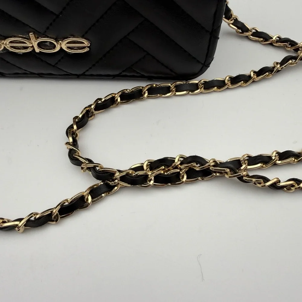 Set 2‎ Bebe Crossbody Black  Purse With Wallet Chain  Strap Logo Mob Wife Gold